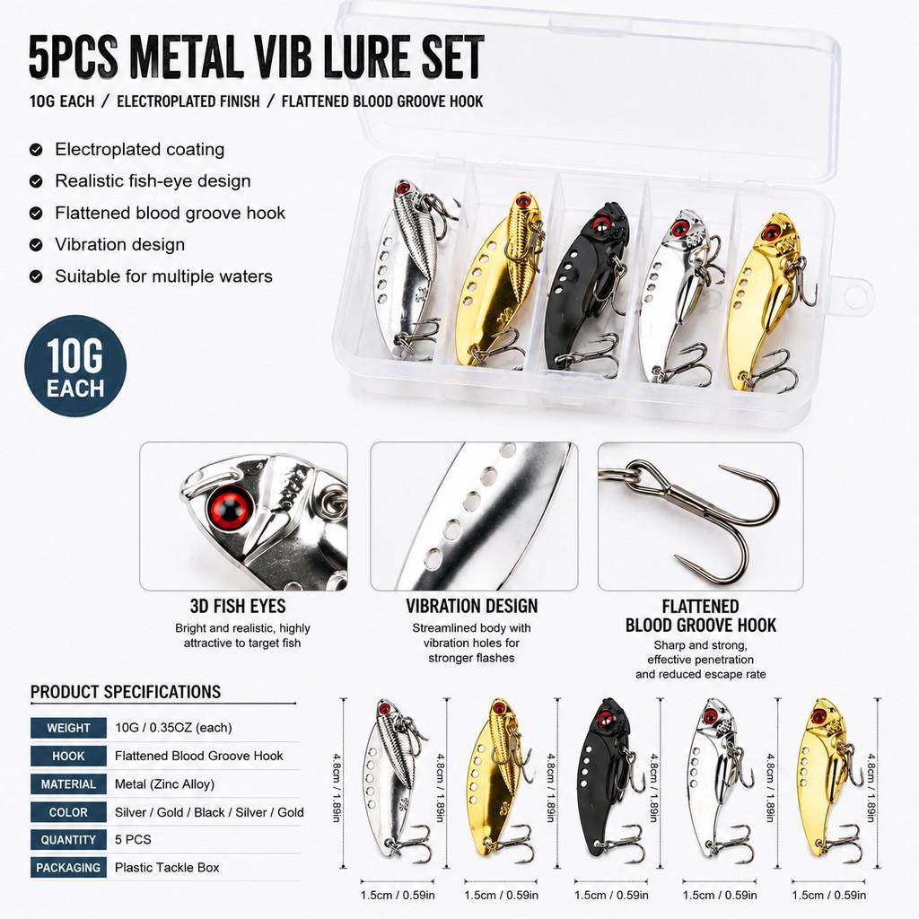 5pcs Boxxed 10g Metal VIB Fish - 3D Printing Lure review and price