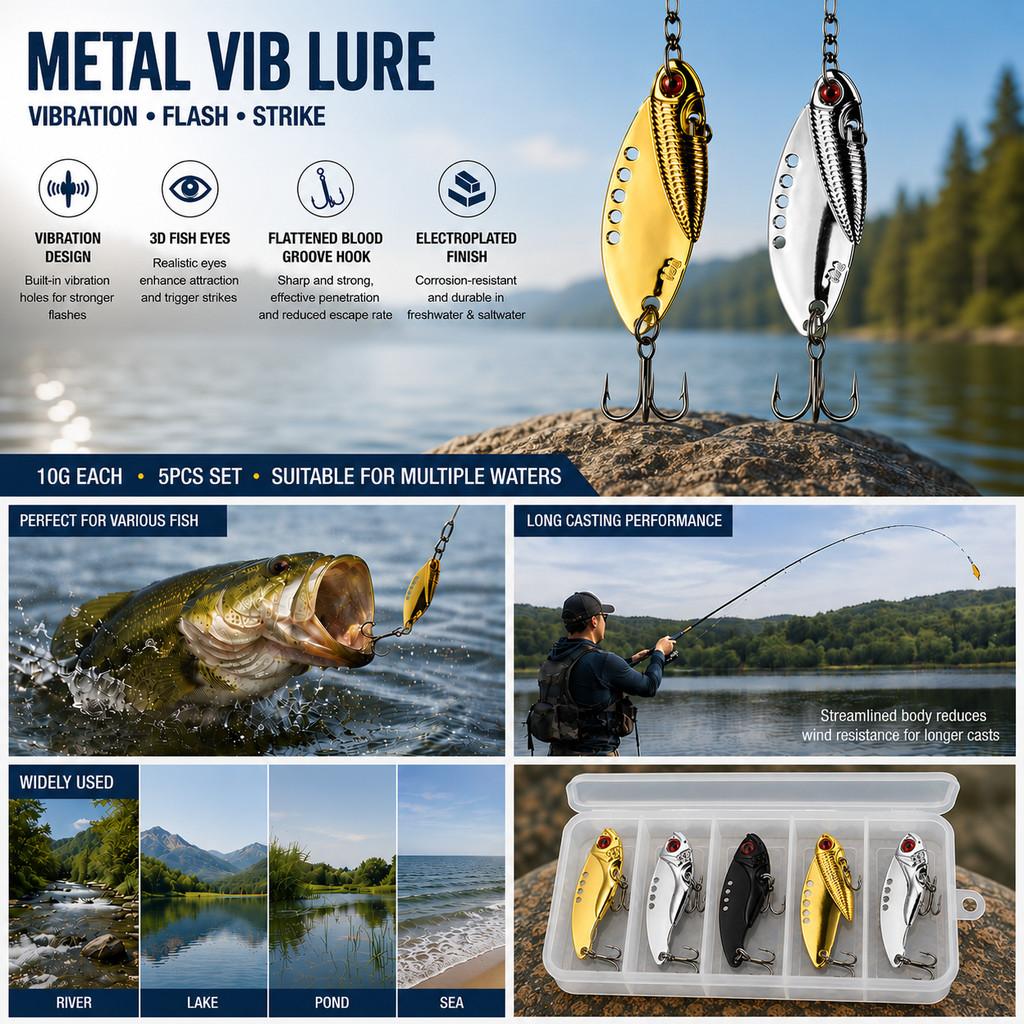 5pcs Boxxed 10g Metal VIB Fish - 3D Printing Lure review and price
