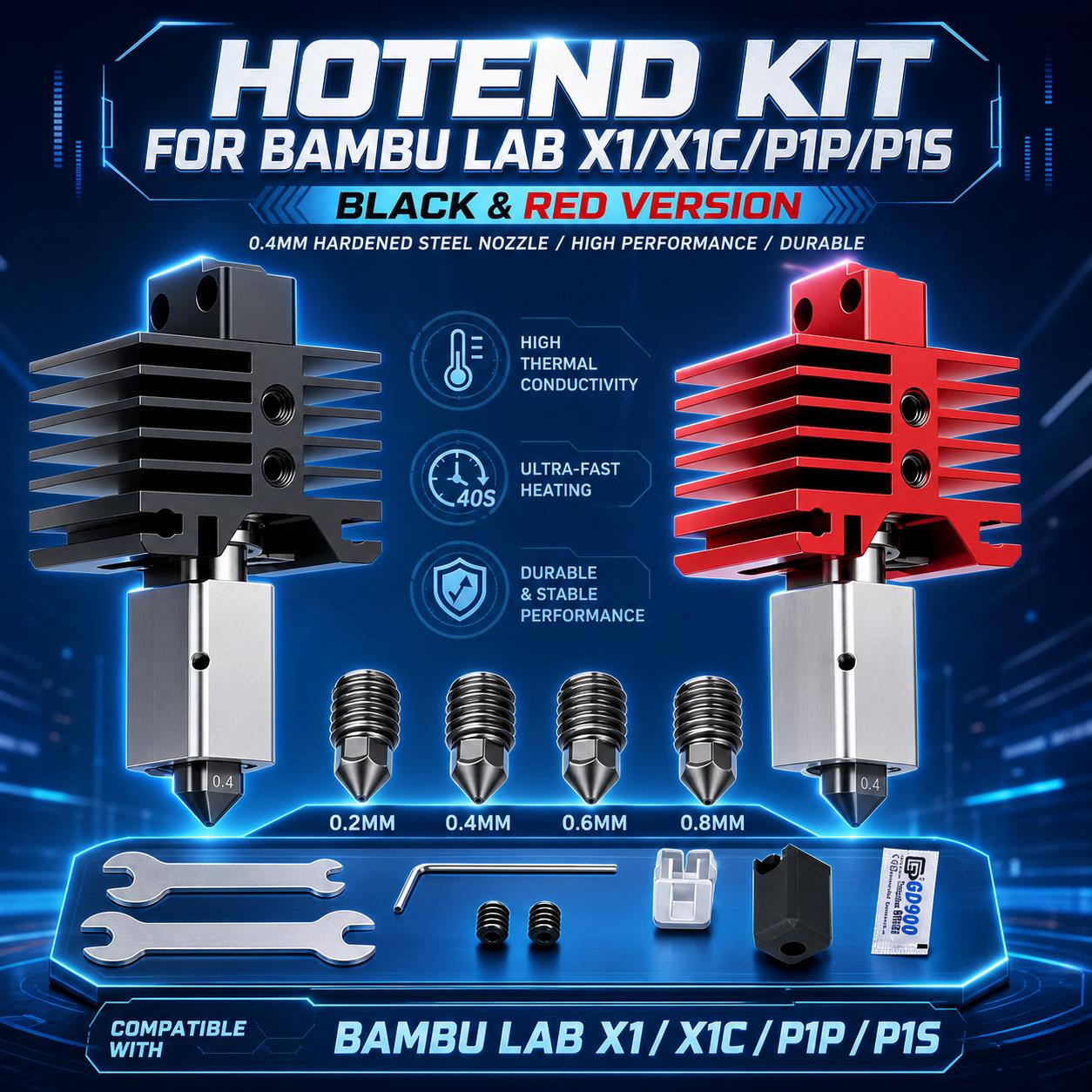 Upgraded Hotend Kit for Bambu  - Nozzle 0.4Mm Hardened review and price